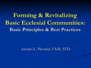 Forming &amp; Revitalizing Basic Ecclesial Communities: Basic Principles &amp; Best Practices