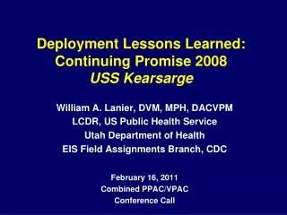 Deployment Lessons Learned: Continuing Promise 2008 USS Kearsarge