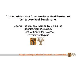 Characterization of Computational Grid Resources Using Low-level Benchmarks