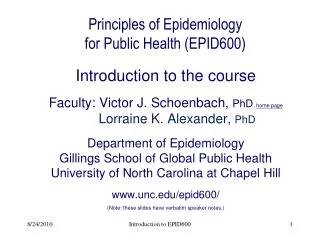 Principles of Epidemiology for Public Health (EPID600)