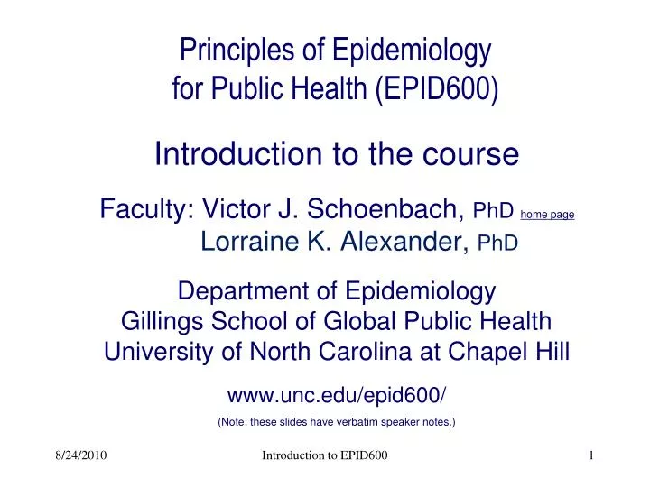 principles of epidemiology for public health epid600