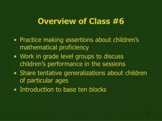 Overview of Class #6