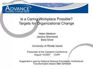 Is a Caring Workplace Possible? Targets for Organizational Change