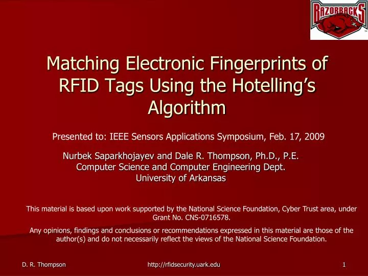 matching electronic fingerprints of rfid tags using the hotelling s algorithm