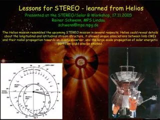 Lessons for STEREO - learned from Helios