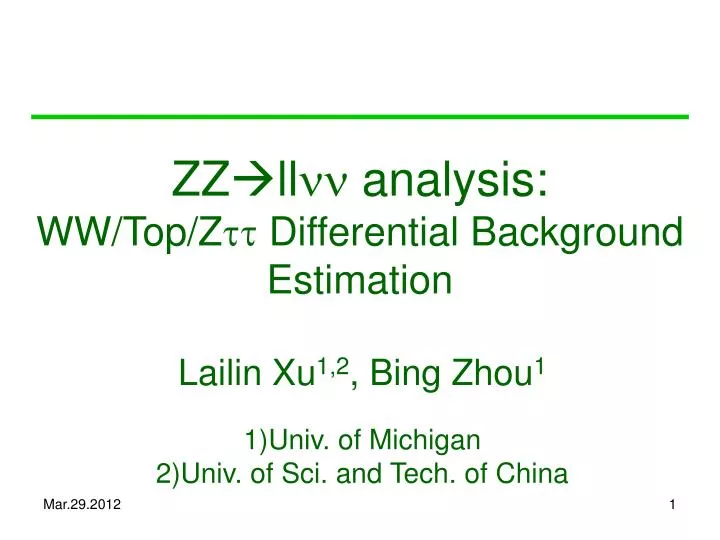 zz ll nn analysis ww top z tt differential background estimation