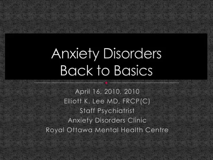 anxiety disorders back to basics