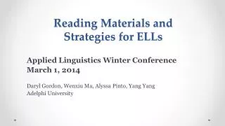 Reading Materials and Strategies for ELLs