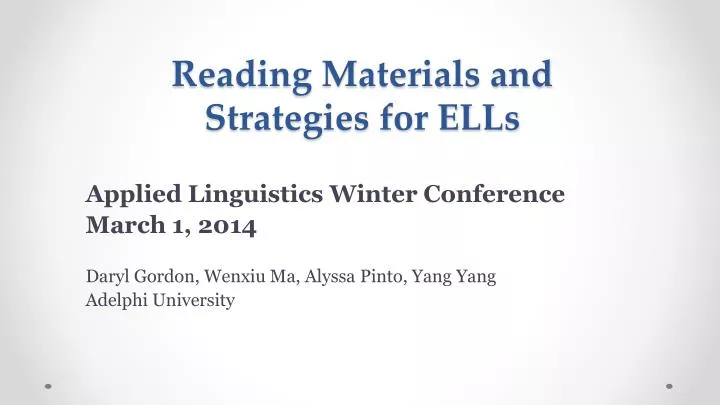 reading materials and strategies for ells