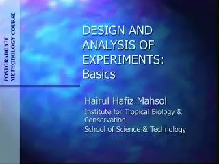 DESIGN AND ANALYSIS OF EXPERIMENTS: Basics