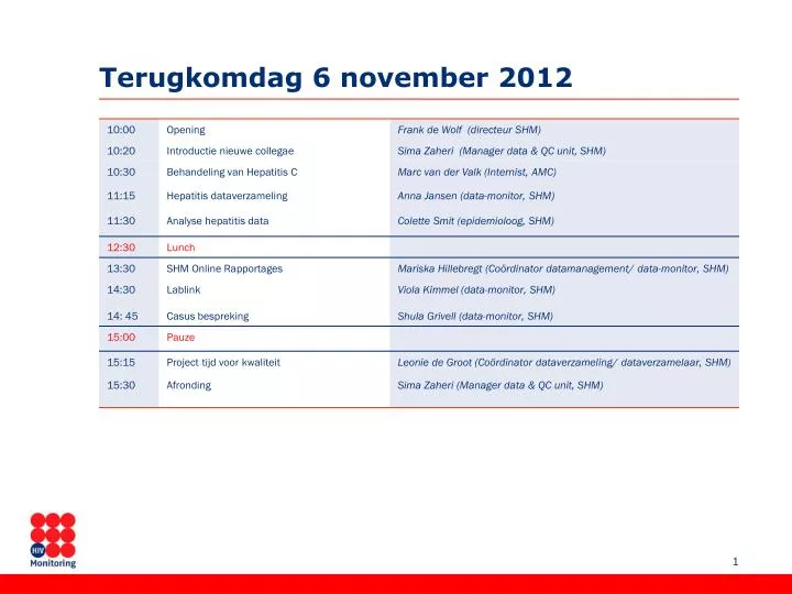 terugkomdag 6 november 2012