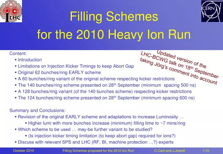 filling schemes for the 2010 heavy ion run