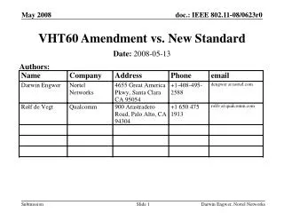 VHT60 Amendment vs. New Standard