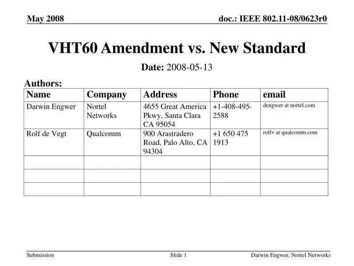 vht60 amendment vs new standard