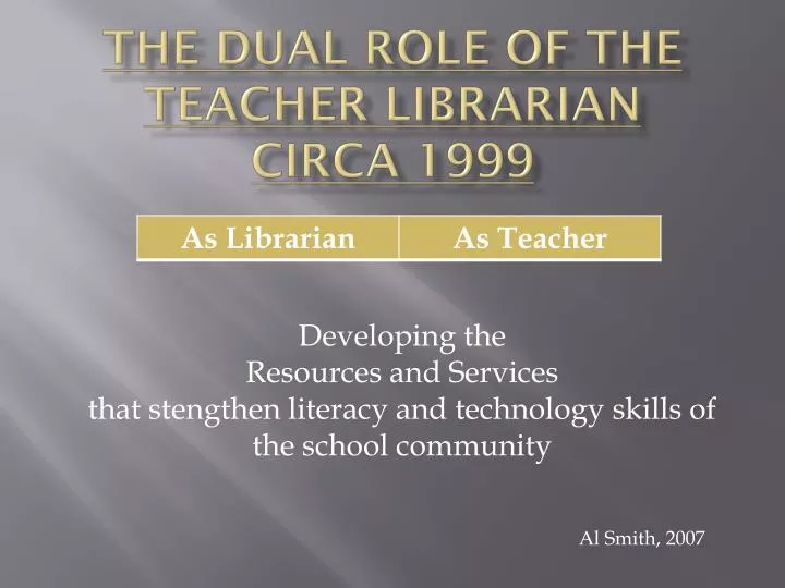 the dual role of the teacher librarian circa 1999