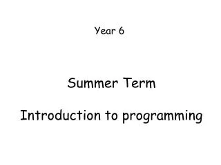 Summer Term Introduction to programming