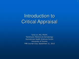 Introduction to Critical Appraisal