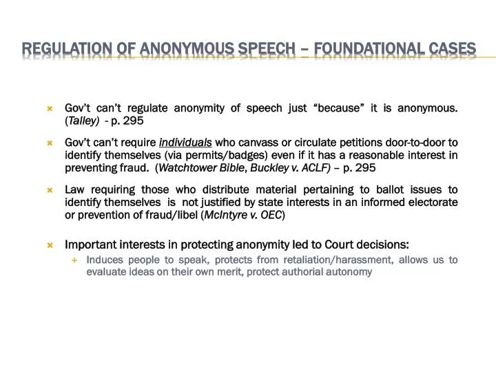 regulation of anonymous speech foundational cases