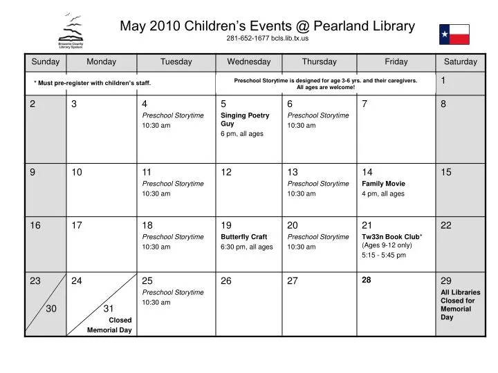 may 2010 children s events @ pearland library 281 652 1677 bcls lib tx us