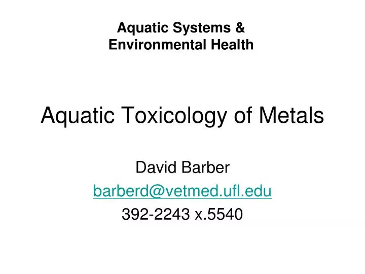 aquatic toxicology of metals