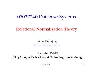 05027240 Database Systems Relational Normalization Theory