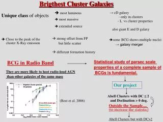 Brigthest Cluster Galaxies