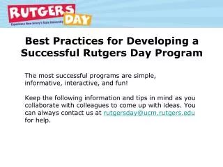 Best Practices for Developing a Successful Rutgers Day Program