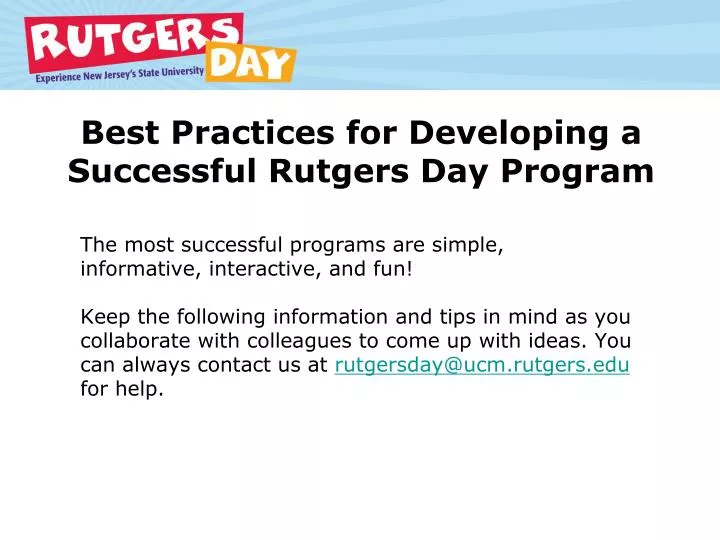 best practices for developing a successful rutgers day program