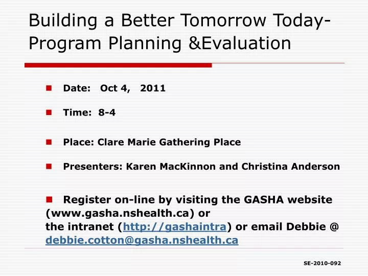 building a better tomorrow today program planning evaluation