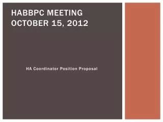 HABBPC meeting October 15, 2012