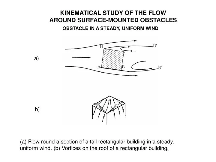 kinematical study of the flow around surface mounted obstacles