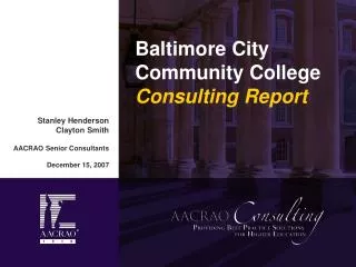 Baltimore City Community College Consulting Report