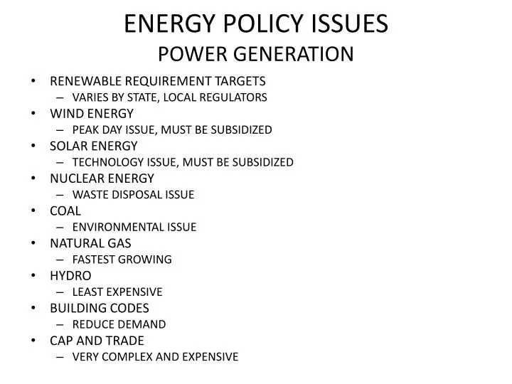 energy policy issues power generation