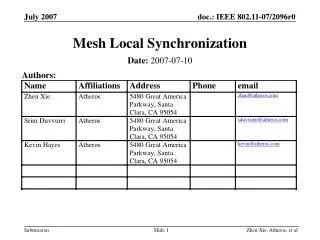 Mesh Local Synchronization