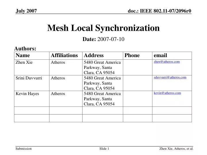 mesh local synchronization