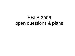BBLR 2006 open questions &amp; plans
