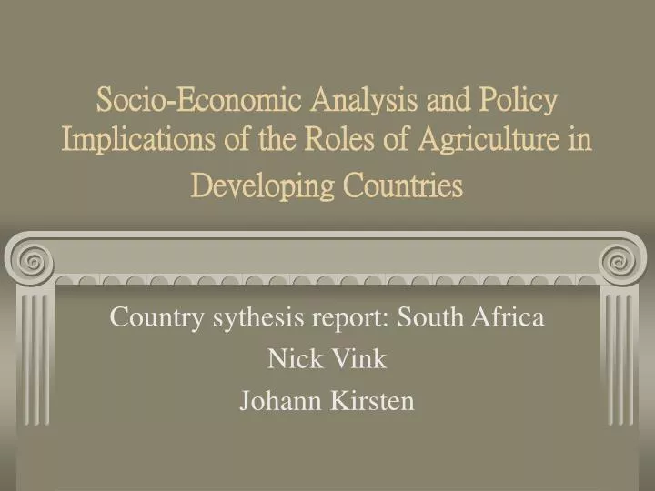 socio economic analysis and policy implications of the roles of agriculture in developing countries