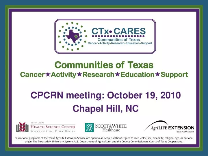 communities of texas cancer activity research education support