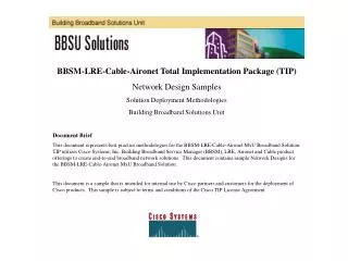 BBSM-LRE-Cable-Aironet Total Implementation Package (TIP) Network Design Samples