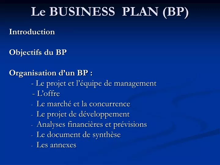 le business plan bp