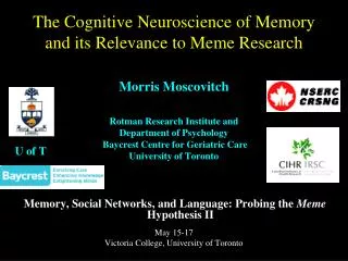 Memory, Social Networks, and Language: Probing the Meme Hypothesis II May 15-17