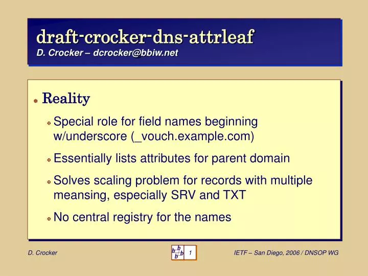 draft crocker dns attrleaf d crocker dcrocker@bbiw net