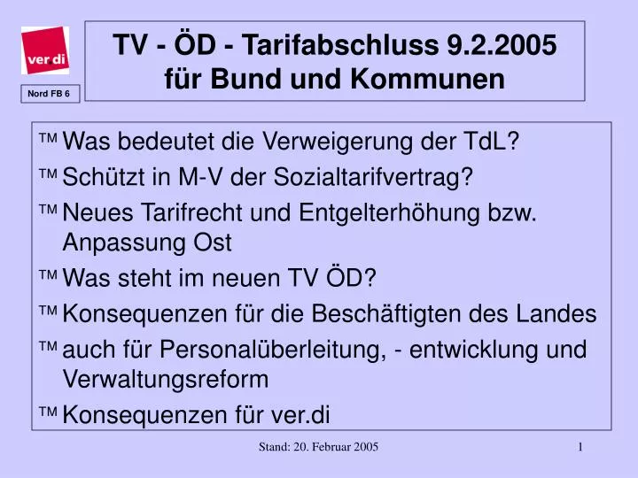 tv d tarifabschluss 9 2 2005 f r bund und kommunen