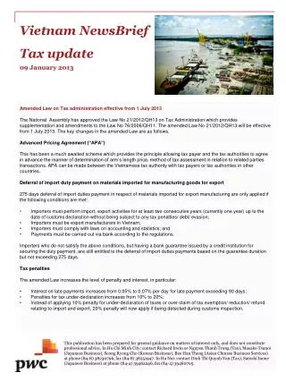 Vietnam New sBri ef Tax update 09 January 2013