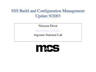 SSS Build and Configuration Management Update 9/2003