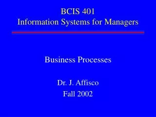 BCIS 401 Information Systems for Managers