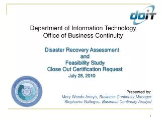 Department of Information Technology Office of Business Continuity