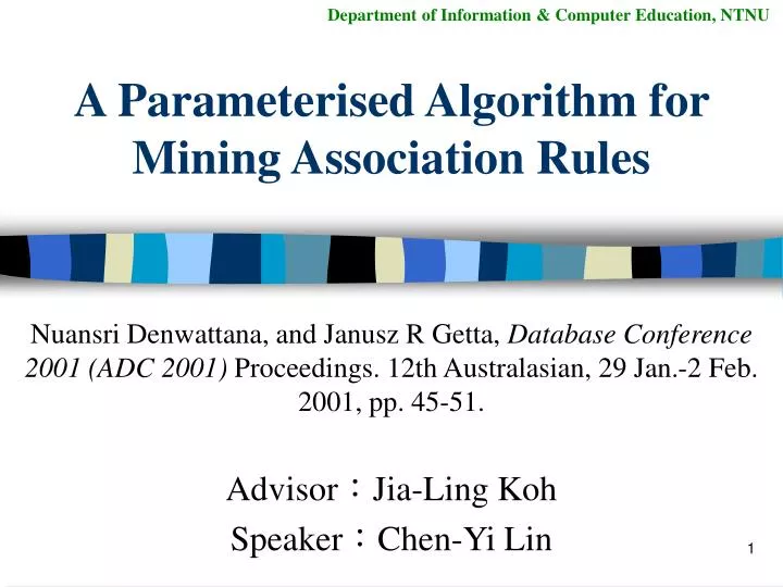 a parameterised algorithm for mining association rules