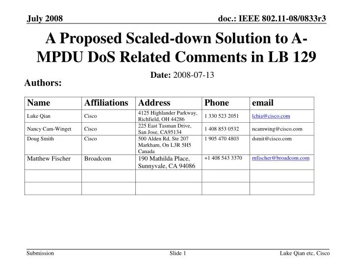 a proposed scaled down solution to a mpdu dos related comments in lb 129