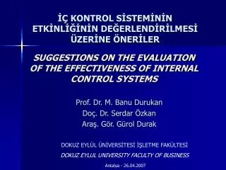 suggestions on the evaluation of the effectiveness of internal control systems